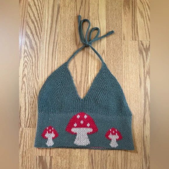 Cottagecore Mushroom Knit Halter Top - Picture 1 of 3